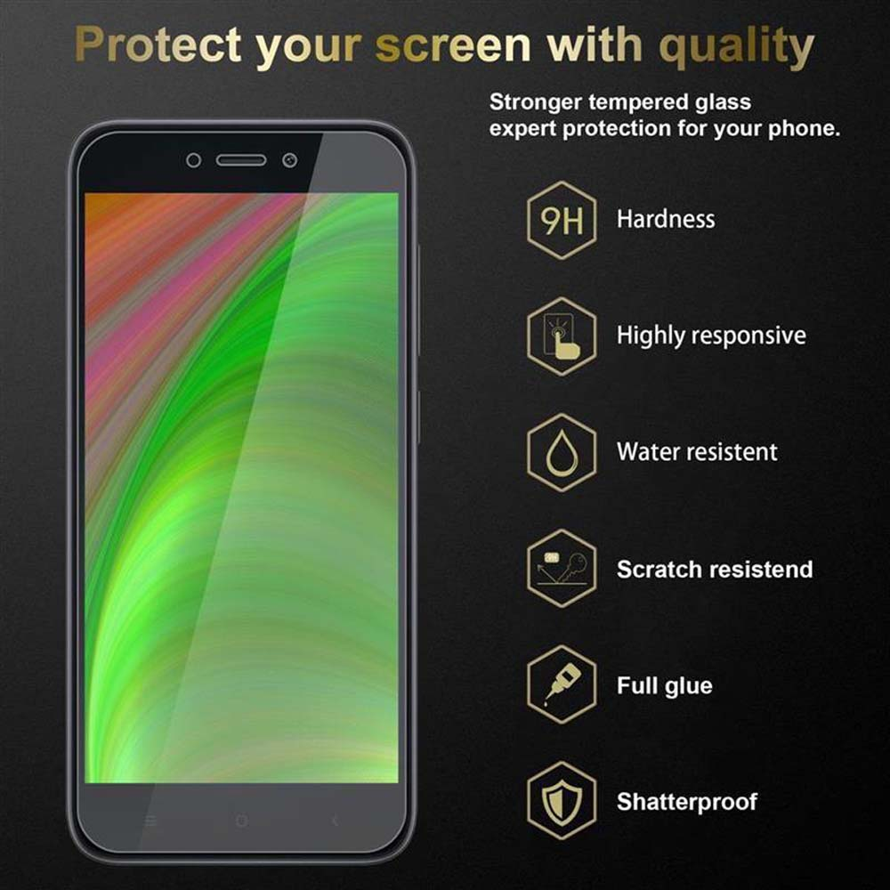 Telefono con protezione schermo applicata. Testo: 'Proteggi il tuo schermo con qualità' e elenca le funzioni.