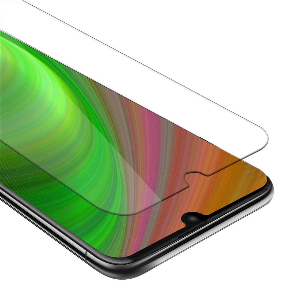 Uno schermo del telefono con una protezione applicata. Lo schermo mostra colori astratti verdi, arancioni e rosa.