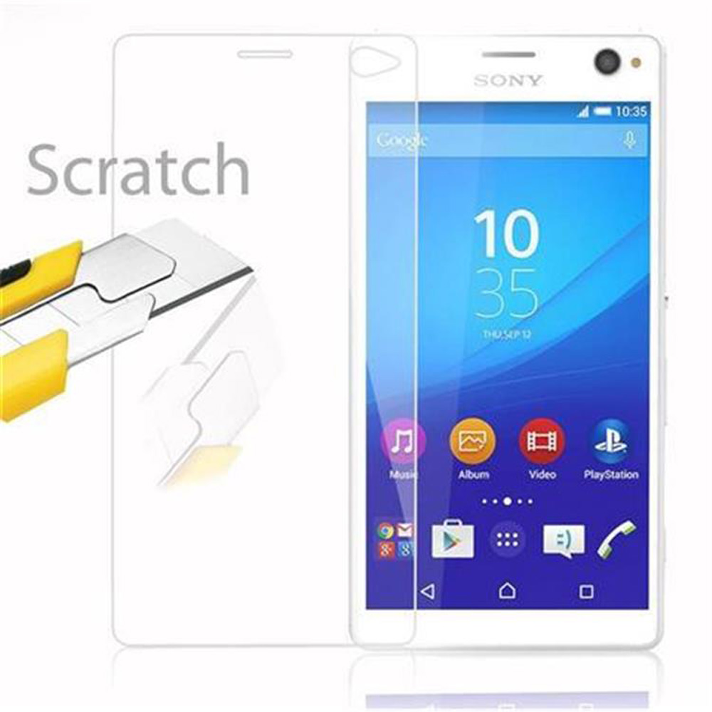Telefono con protezione schermo, con testo graffio e un coltello di lato.