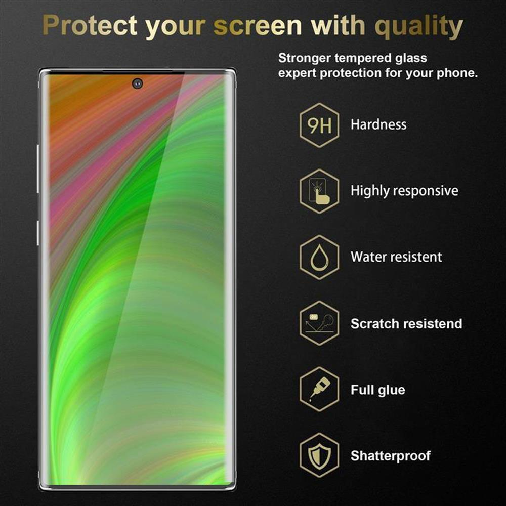 Un telefono con protezione schermo, con icone di varie funzionalità di protezione.