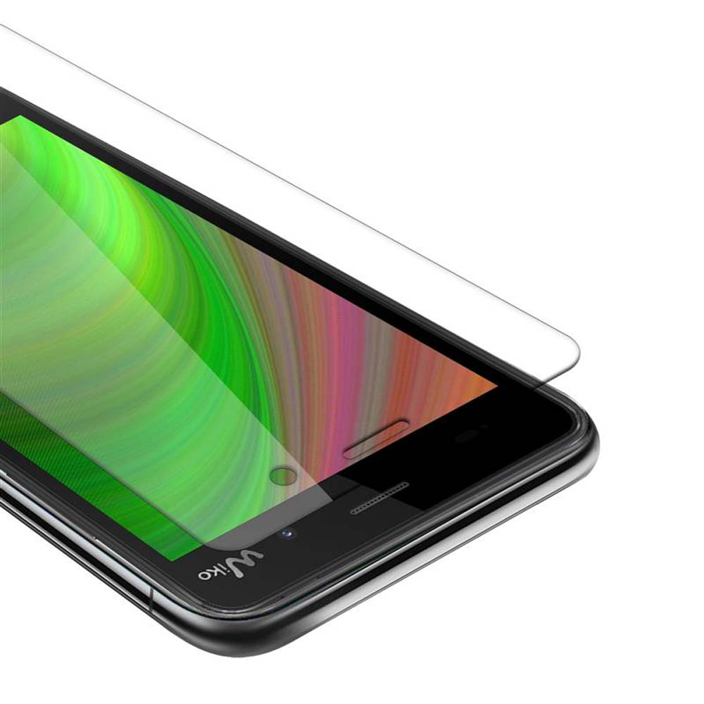 Uno smartphone con protezione schermo. Sfondo verde e rosa sullo schermo del telefono.
