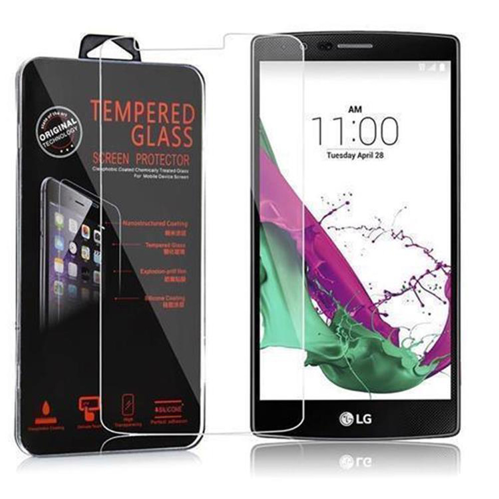 Una pantalla de teléfono con protector y una caja de vidrio templado. La pantalla muestra un diseño colorido.