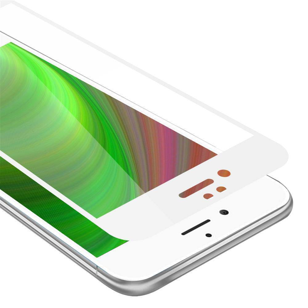 Un teléfono con protector de pantalla. El protector tiene un marco blanco y un pequeño recorte para la cámara frontal.