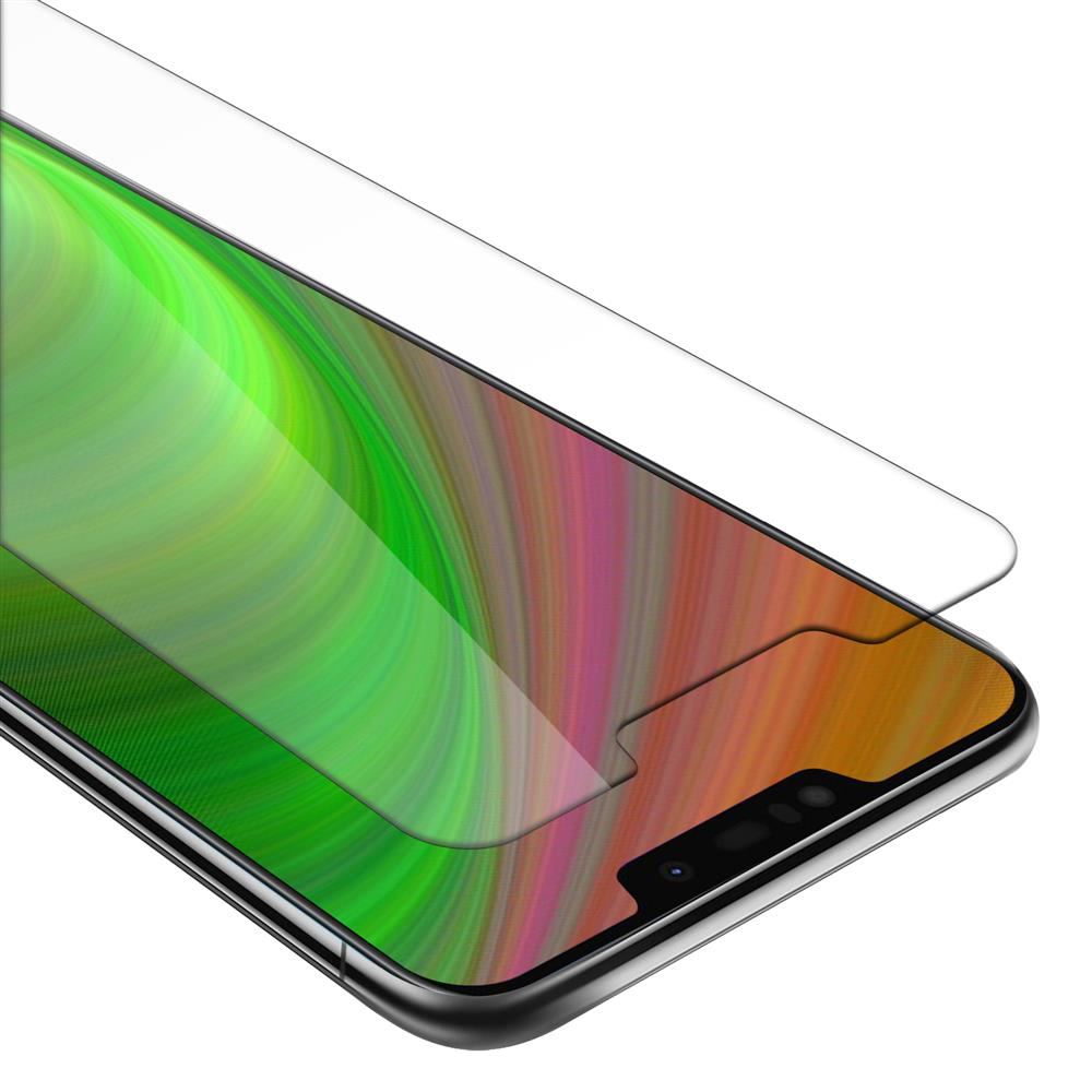 Schermo del telefono con un design colorato, parzialmente coperto da una protezione per lo schermo. Il telefono ha un notch.