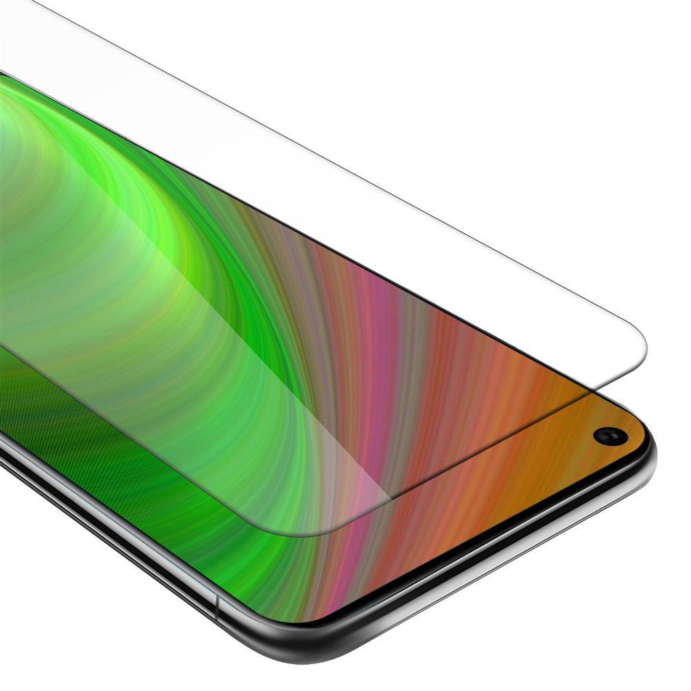 Uno schermo del telefono con protezione. Lo schermo mostra motivi astratti colorati.