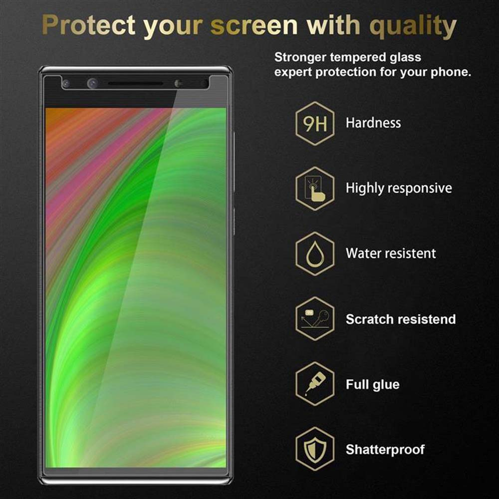 Un telefono con protezione schermo, con icone di varie funzionalità di protezione.