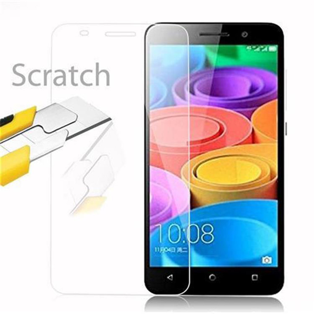 Un telefono con protezione schermo e un coltello, con la parola Scratch.