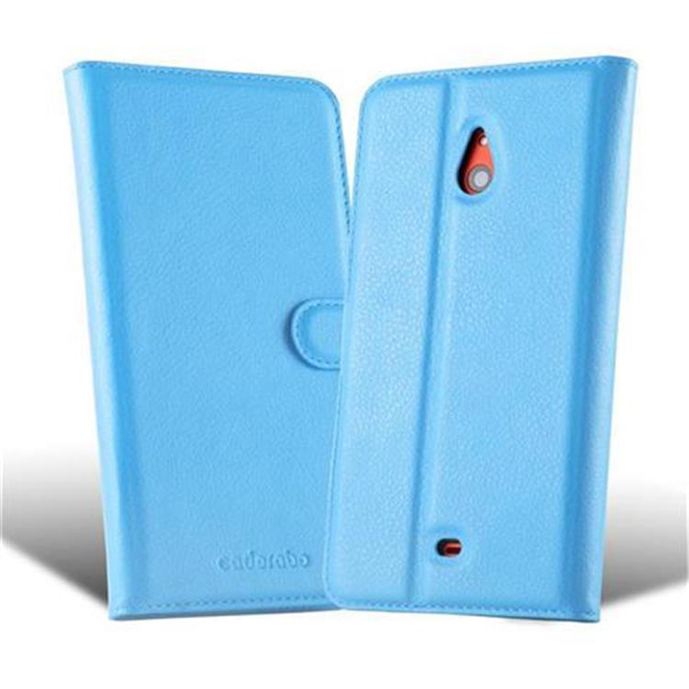 Due custodie per telefono azzurre. Una è chiusa, l'altra aperta. La custodia aperta ha un ritaglio per la fotocamera.