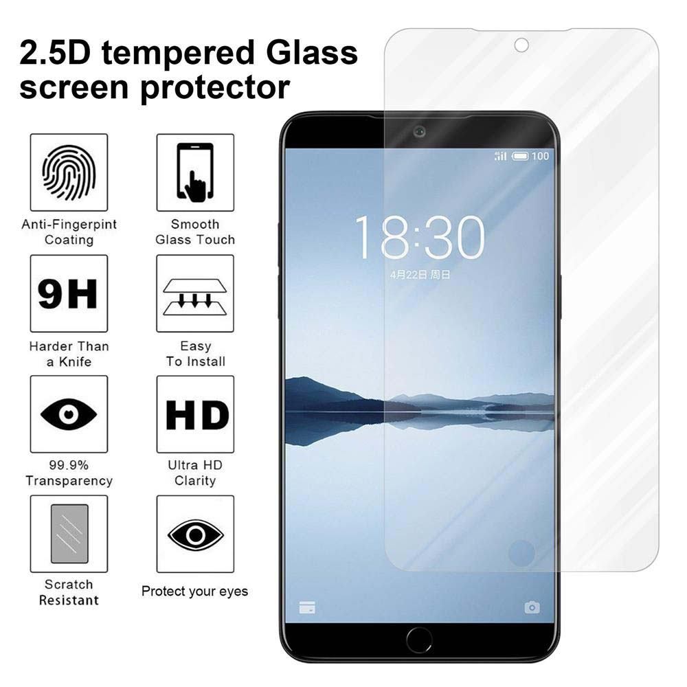 Telefono con protezione schermo applicata. Testo: '2.5D tempered Glass' e icone.