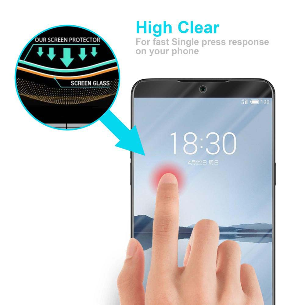 Uno schermo del telefono con un dito che lo tocca e una protezione per lo schermo davanti.