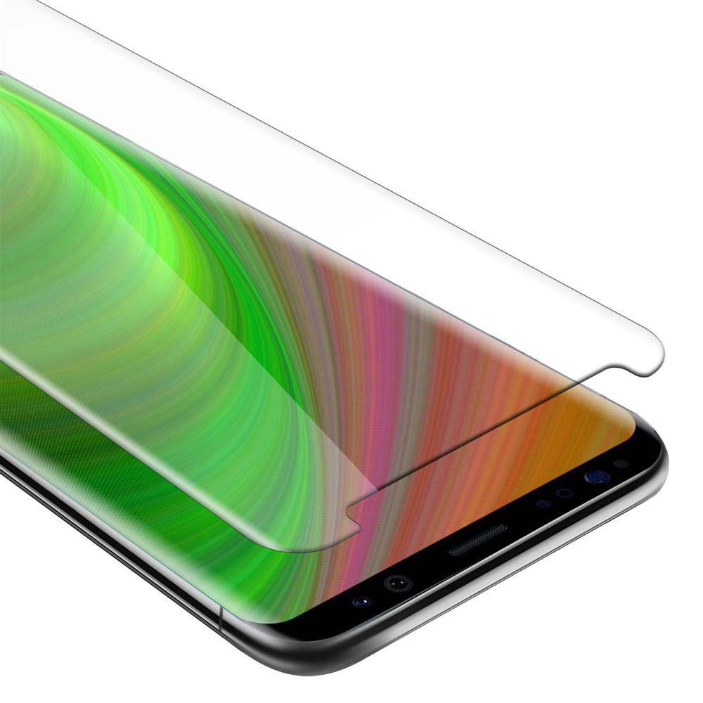 Primo piano di un telefono e una protezione schermo, con colori verdi e rosa.