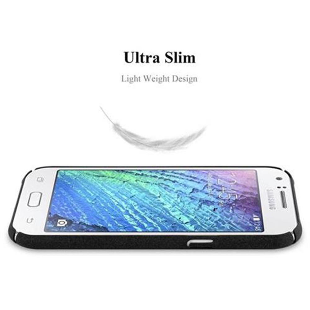 Un telefono bianco con bordo nero e le parole 'Ultra Slim'. Design leggero.