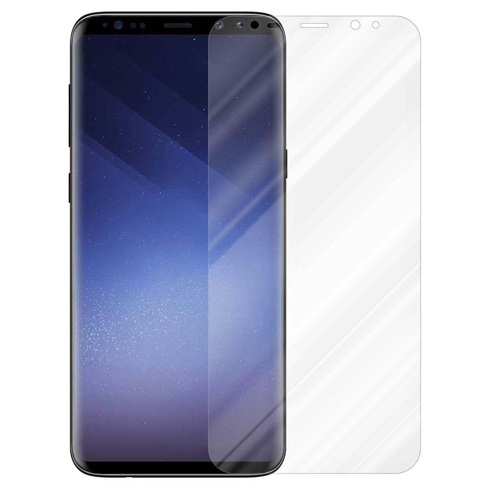 Un telefono con protezione schermo. Lo sfondo mostra una galassia blu e nera.