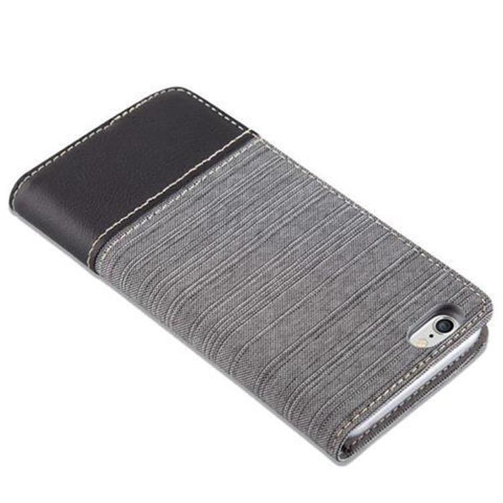 Custodia per telefono in una combinazione di colori grigio e nero. La custodia è chiusa.