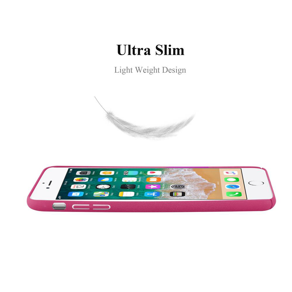 Custodia rosa con telefono all'interno. Display mostra icone. Testo: Ultra Slim e Light Weight Design.