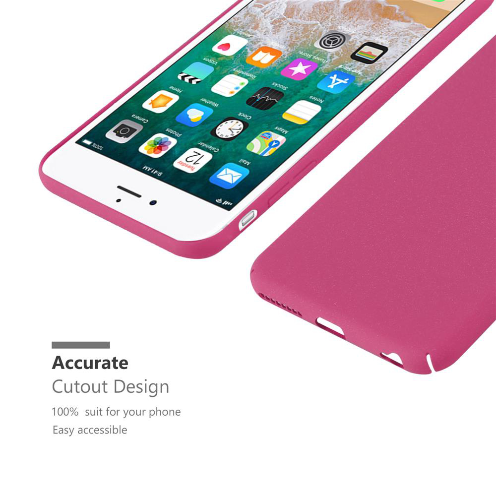 Vengono mostrati un telefono e una custodia rosa. Lo schermo del telefono mostra un'interfaccia utente.