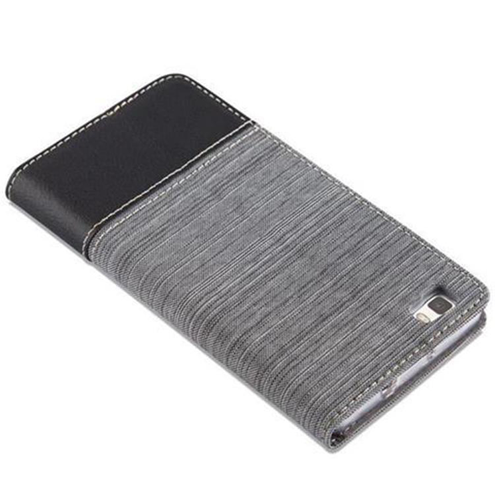 Handyhülle in Grau und Schwarz. Die Hülle ist geschlossen und zeigt ein grau-schwarzes Design.