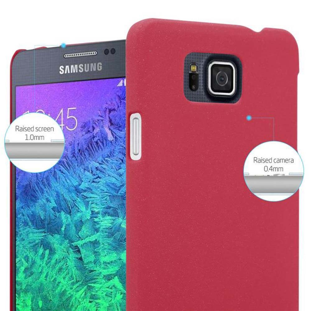 Funda roja para teléfono con un teléfono dentro. Se destaca la pantalla y el área de la cámara.