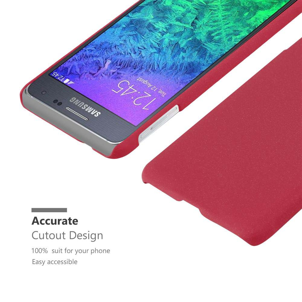 Teléfono en funda roja, diseño de corte preciso. Texto: Diseño de corte preciso. 100% adecuado para tu teléfono, de fácil acceso.