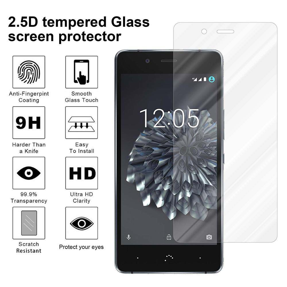 Smartphone con protezione schermo. Icone mostrano le caratteristiche: resistenza ai graffi, chiarezza HD, facile installazione.