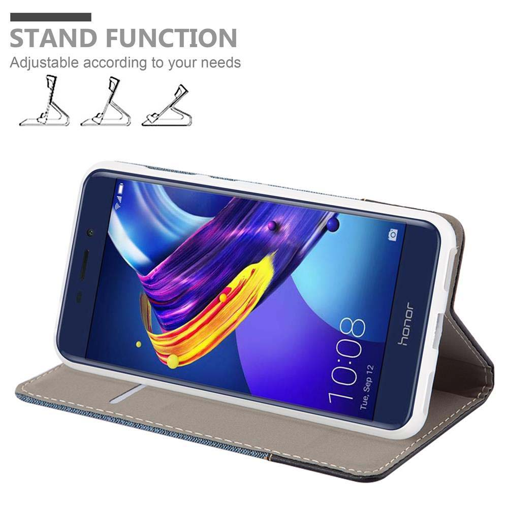 Telefon in Ständerposition. Es hat einen blauen Bildschirm und befindet sich in einem grauen Gehäuse. Die Uhrzeit ist 10:08.