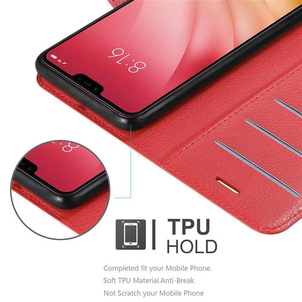 Custodia rossa per telefono con telefono. Testo: TPU HOLD.