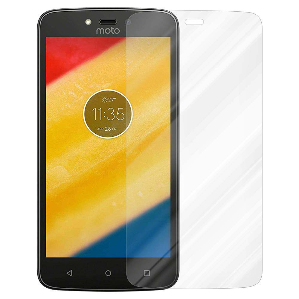 Smartphone nero con protezione schermo applicata. Il telefono mostra un'immagine colorata, mostrando l'ora.