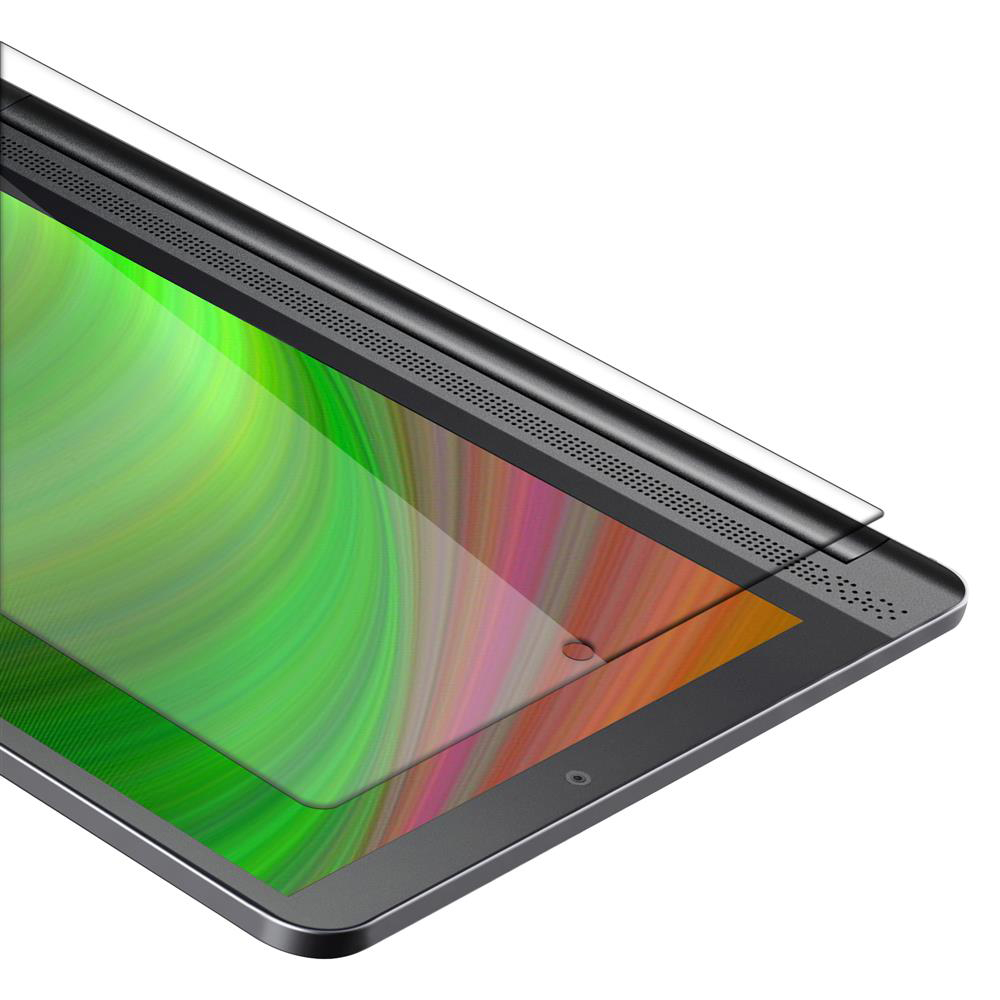 Tablet mit Displayschutz. Der Bildschirm zeigt grüne und orangefarbene Verläufe.