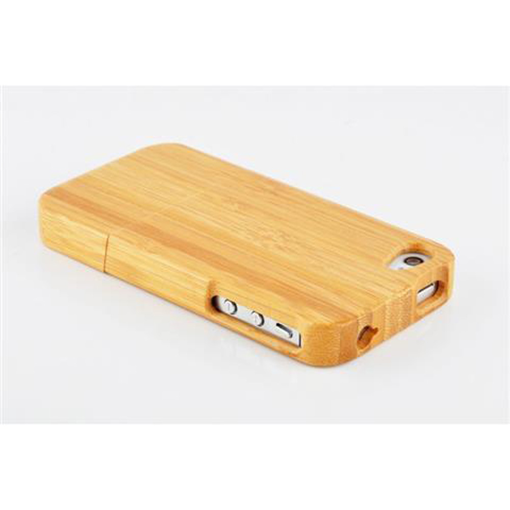 Telefonhülle aus Holz. Die Hülle hat Löcher für Knöpfe und Kamera.