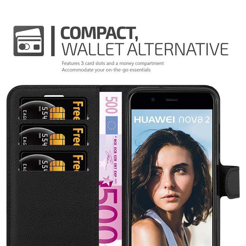 Un telefono in una custodia a portafoglio con carte e denaro, che mostra l'alternativa al portafoglio.