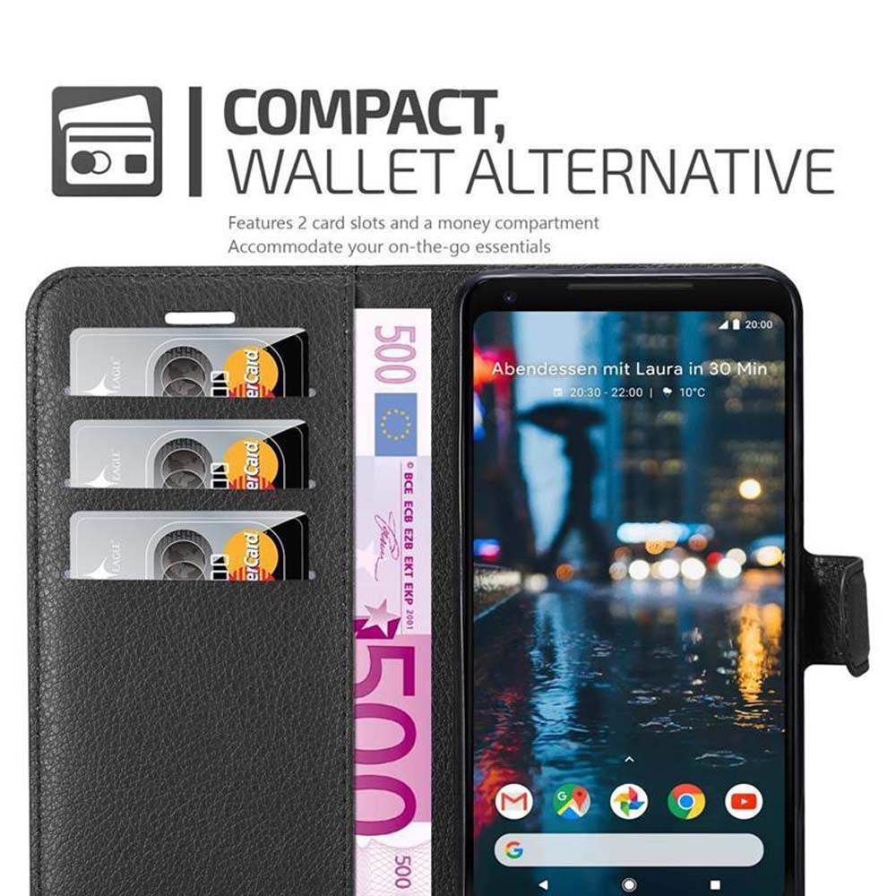 Ein Telefon in einer Geldbörsenhülle mit Karten und Geld. Der Bildschirm zeigt eine App mit einem Menü.