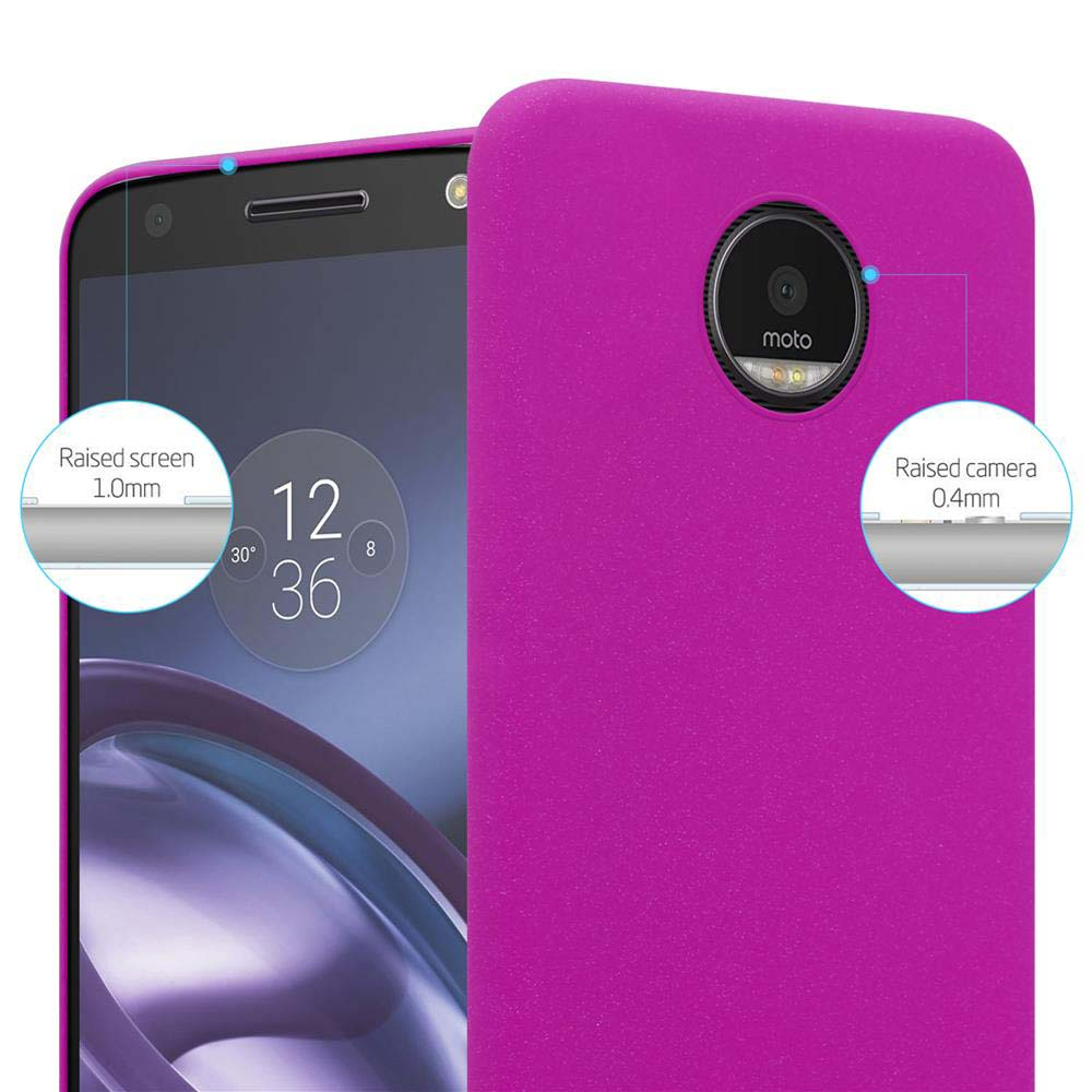 Una custodia per telefono viola con un telefono. La custodia protegge lo schermo e la fotocamera.