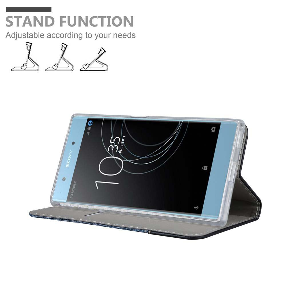 Un telefono Sony in una custodia con funzione stand. Lo schermo visualizza l'ora come 10:35.