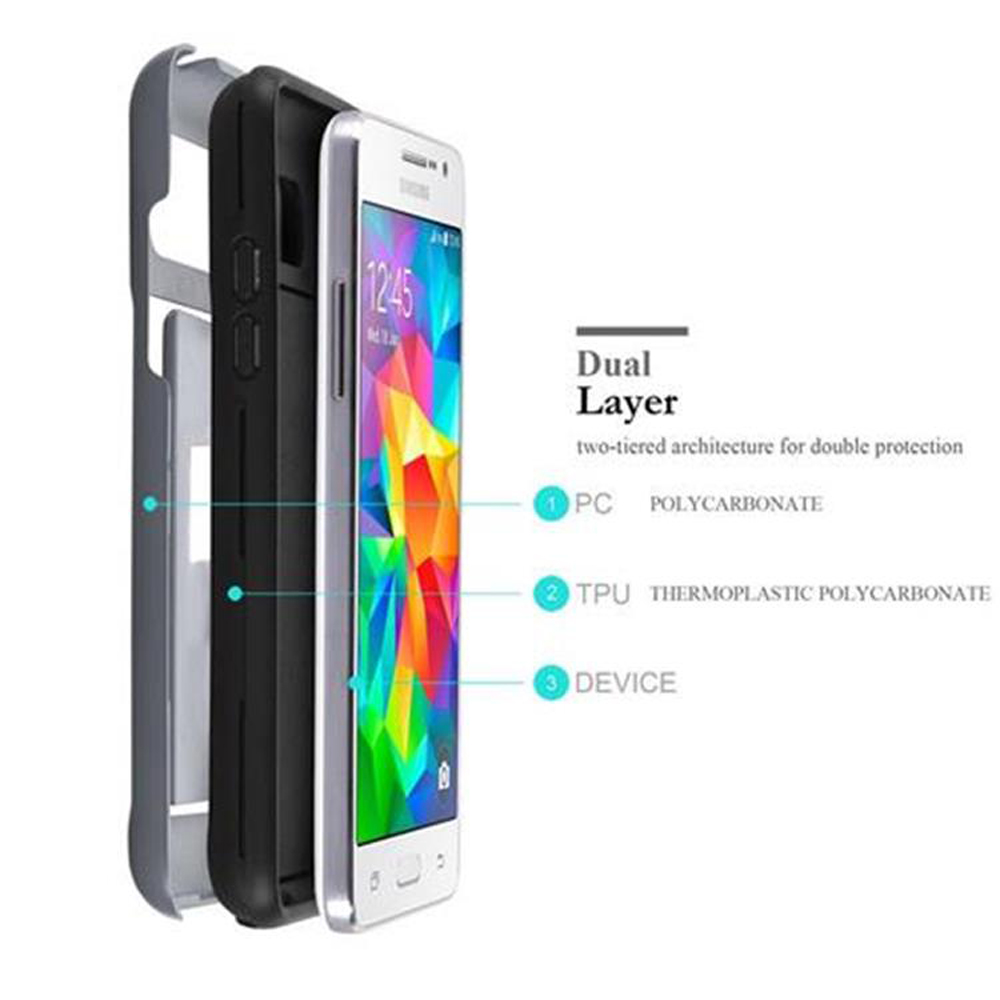 Teléfono en funda de doble capa. Capas: PC Policarbonato, TPU Policarbonato Termoplástico y Dispositivo.