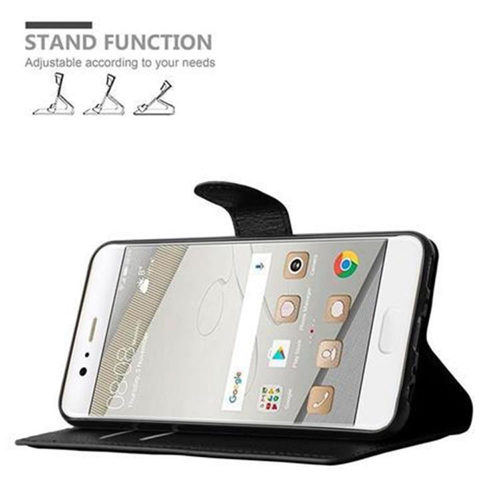 Un telefono in una custodia nera è su un supporto, con Google e altre icone di app visibili sullo schermo.