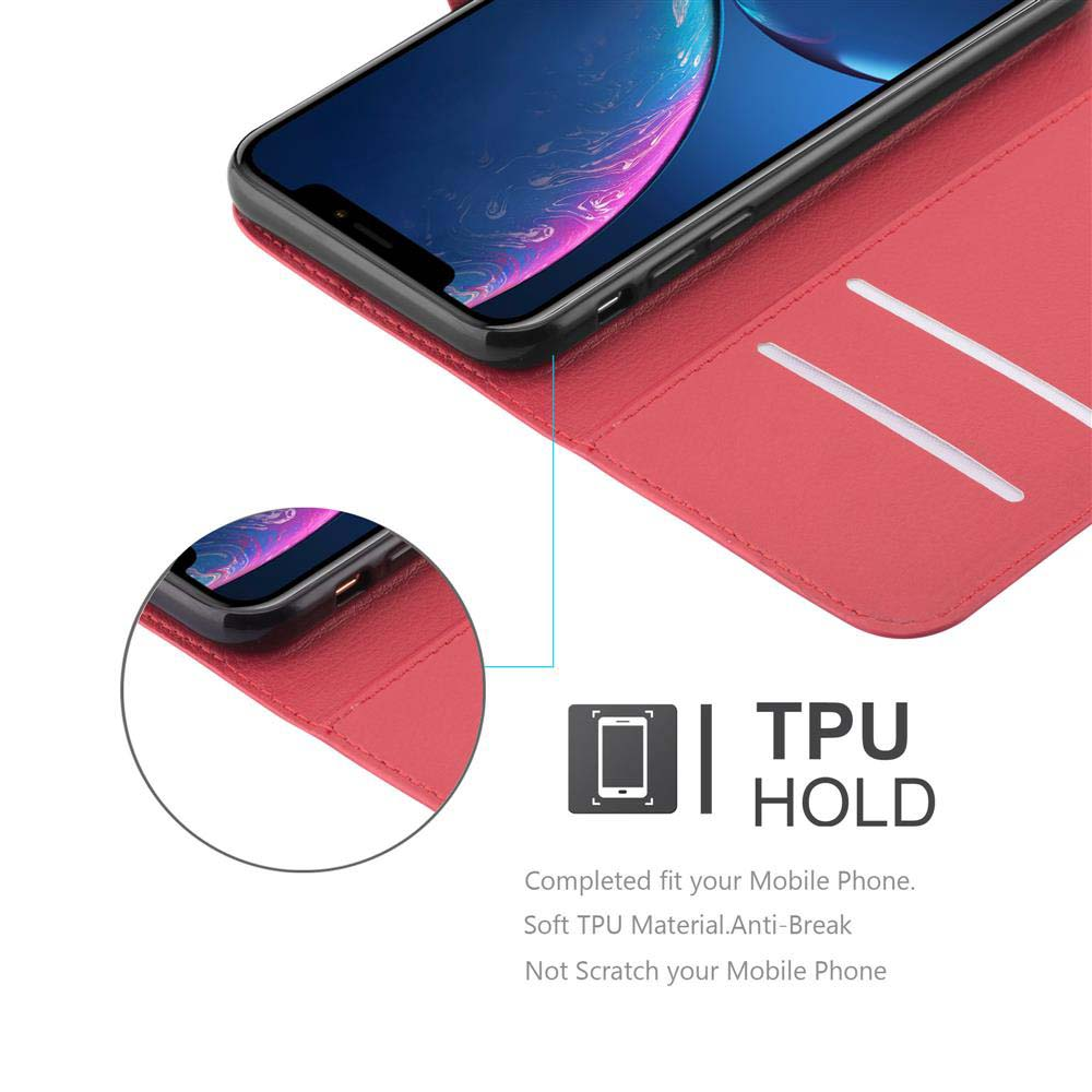 Rote Handyhülle mit Telefon darin, Detail des TPU-Halters.