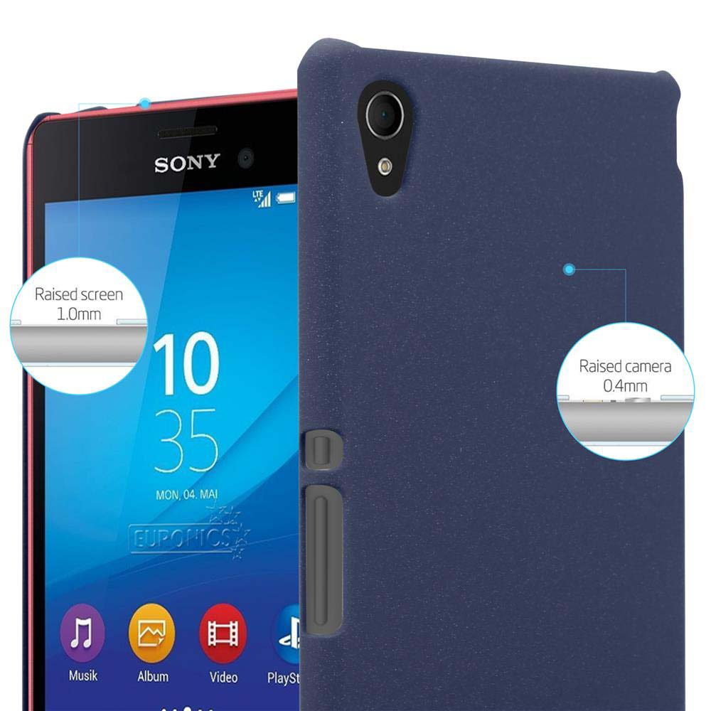 Una funda de teléfono azul marino con detalles de pantalla y cámara.