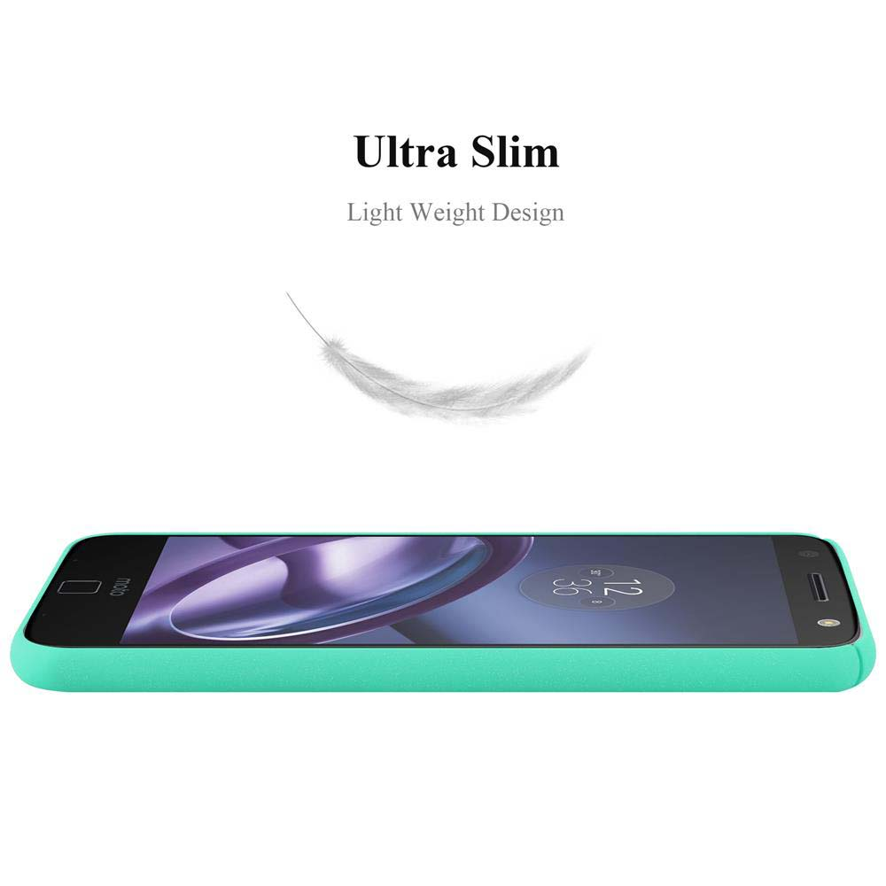 Una custodia verde per telefono. Il telefono è di lato, che mostra il profilo laterale. Il testo dice Ultra sottile, Design leggero.