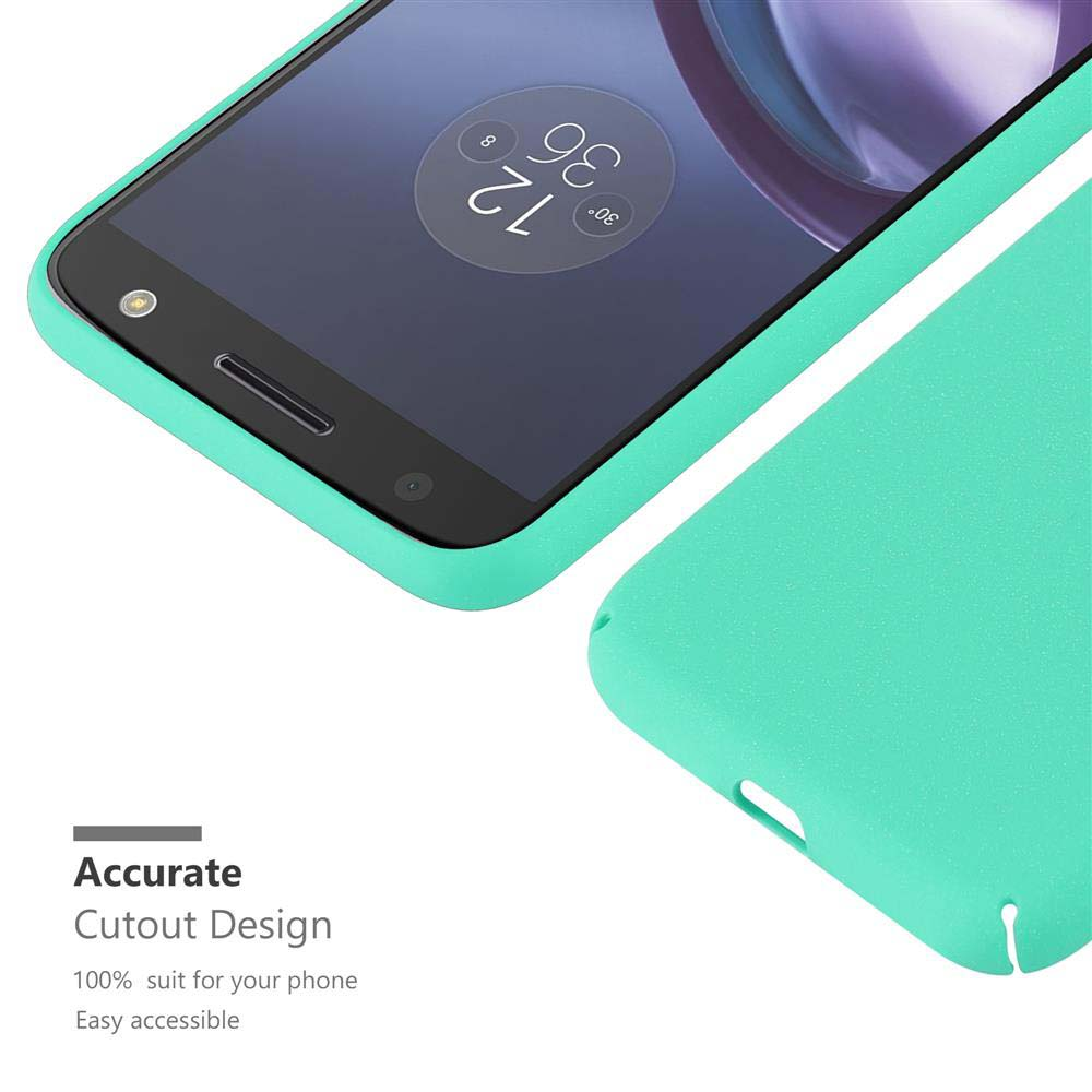 Un telefono in una custodia verde menta con un quadrante e il testo Accurate Cutout Design.