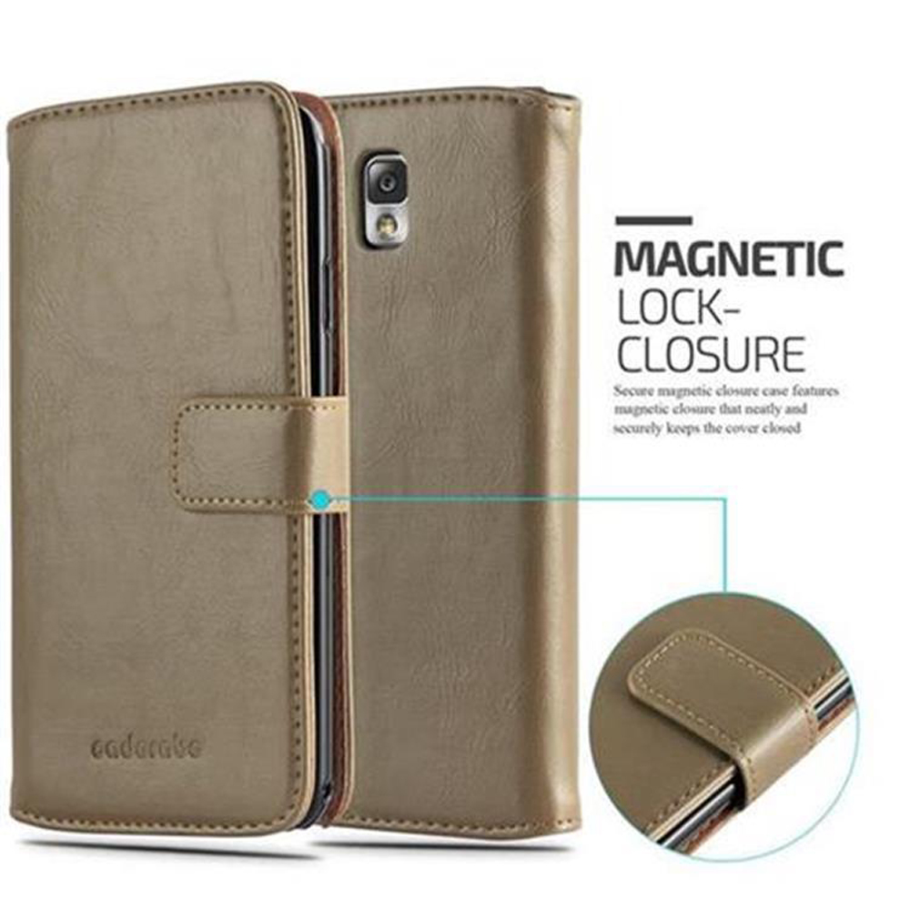 Funda de teléfono marrón. Tiene un cierre magnético. Está abierta y cerrada. La funda es marrón.