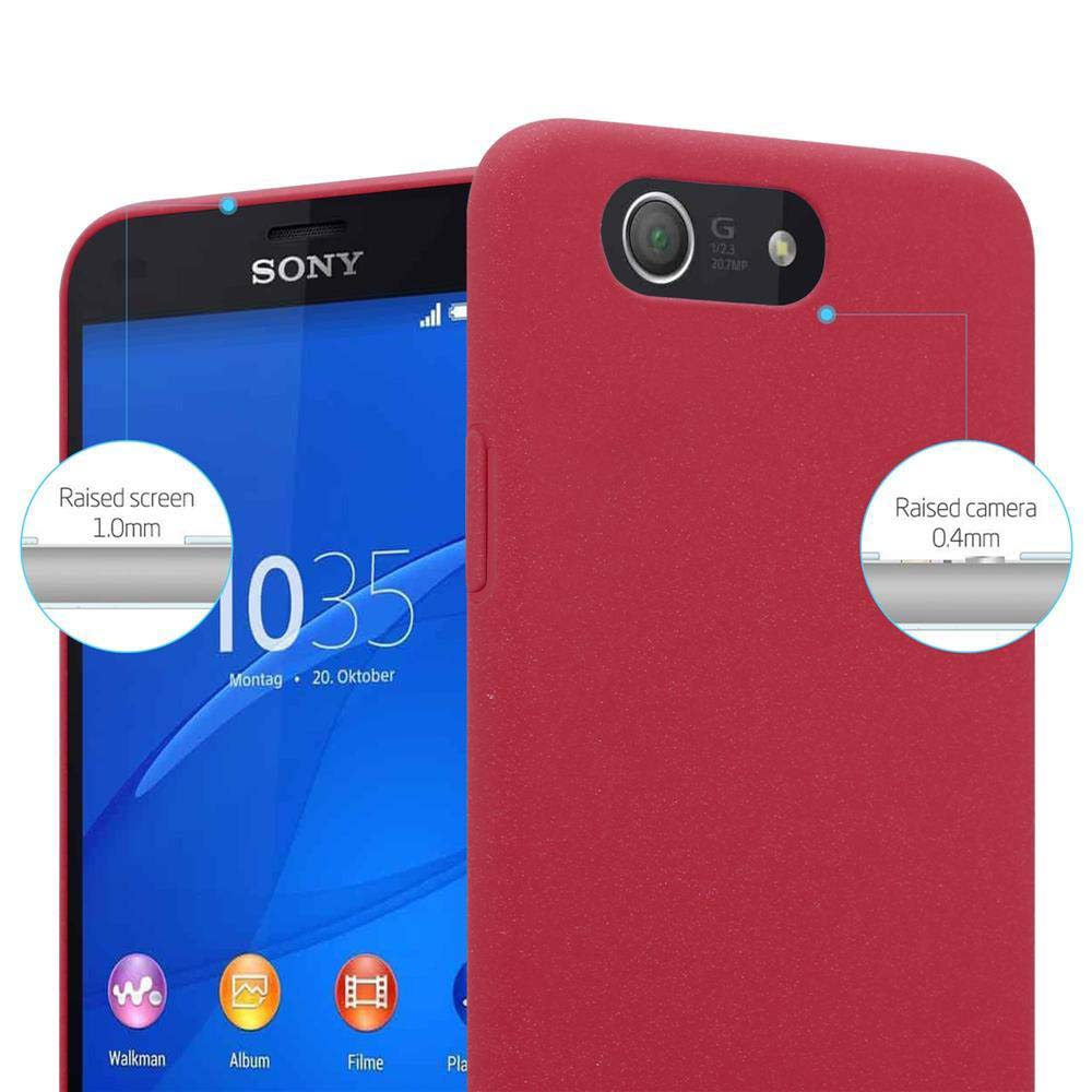 Ein rotes Telefon mit hervorgehobenem Bildschirm und Kamera.