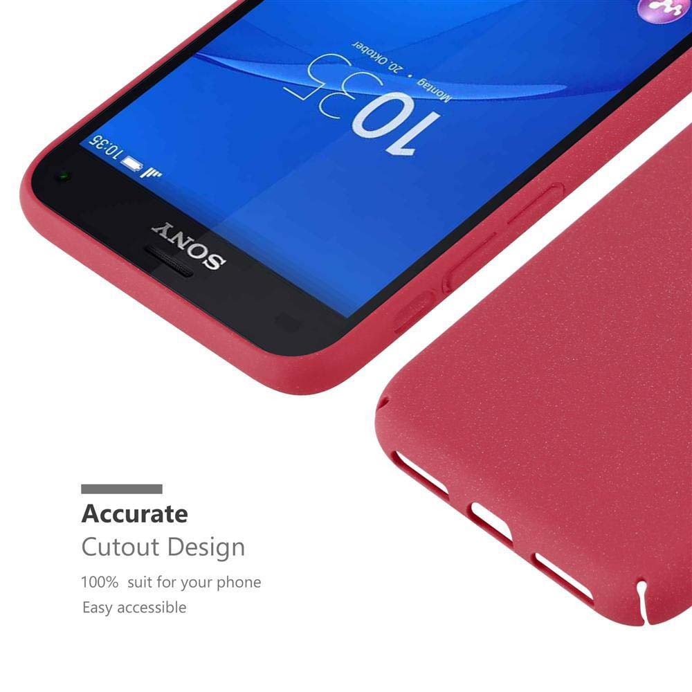 Eine rote Handyhülle wird mit einem roten Telefon im Inneren gezeigt. Das Telefon zeigt einen blauen Bildschirm.