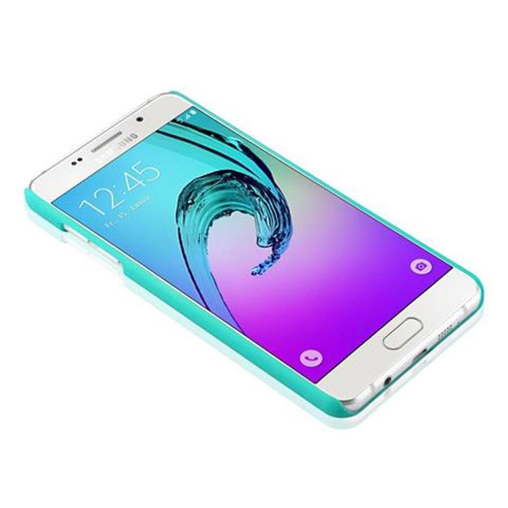 Smartphone mit grüner Hülle, zeigt 12:45 Uhr, und ein lila Display.