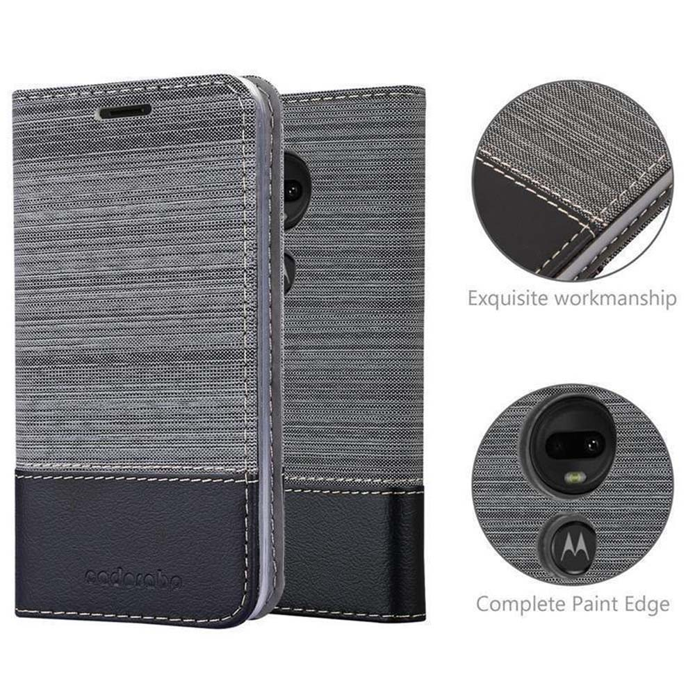 Custodia per telefono grigia e nera. Dettagli del materiale e del foro della fotocamera in evidenza.