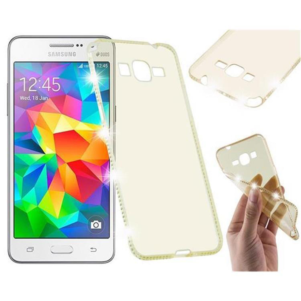 Un teléfono inteligente blanco, una funda transparente y una mano sosteniendo una funda transparente, todo junto.