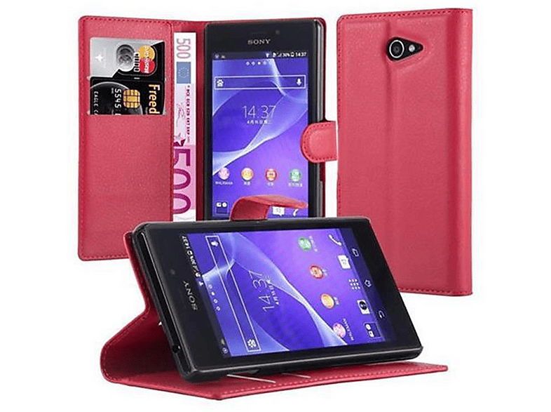 Cadorabo Custodia Libro Portafoglio Per Sony Xperia M2 Aqua - Rossa, Con Vani Carte, Chiusura Magnetica E Funzione Stand