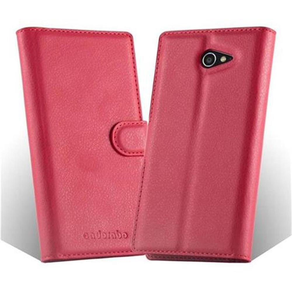 Dos fundas rojas para teléfono, una abierta y otra cerrada, que muestran detalles interiores y exteriores.