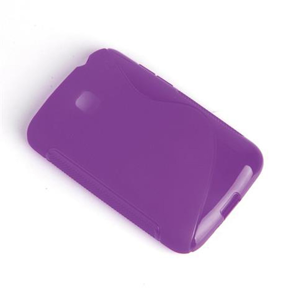 Custodia per telefono viola. La custodia è di un colore uniforme e su sfondo bianco.