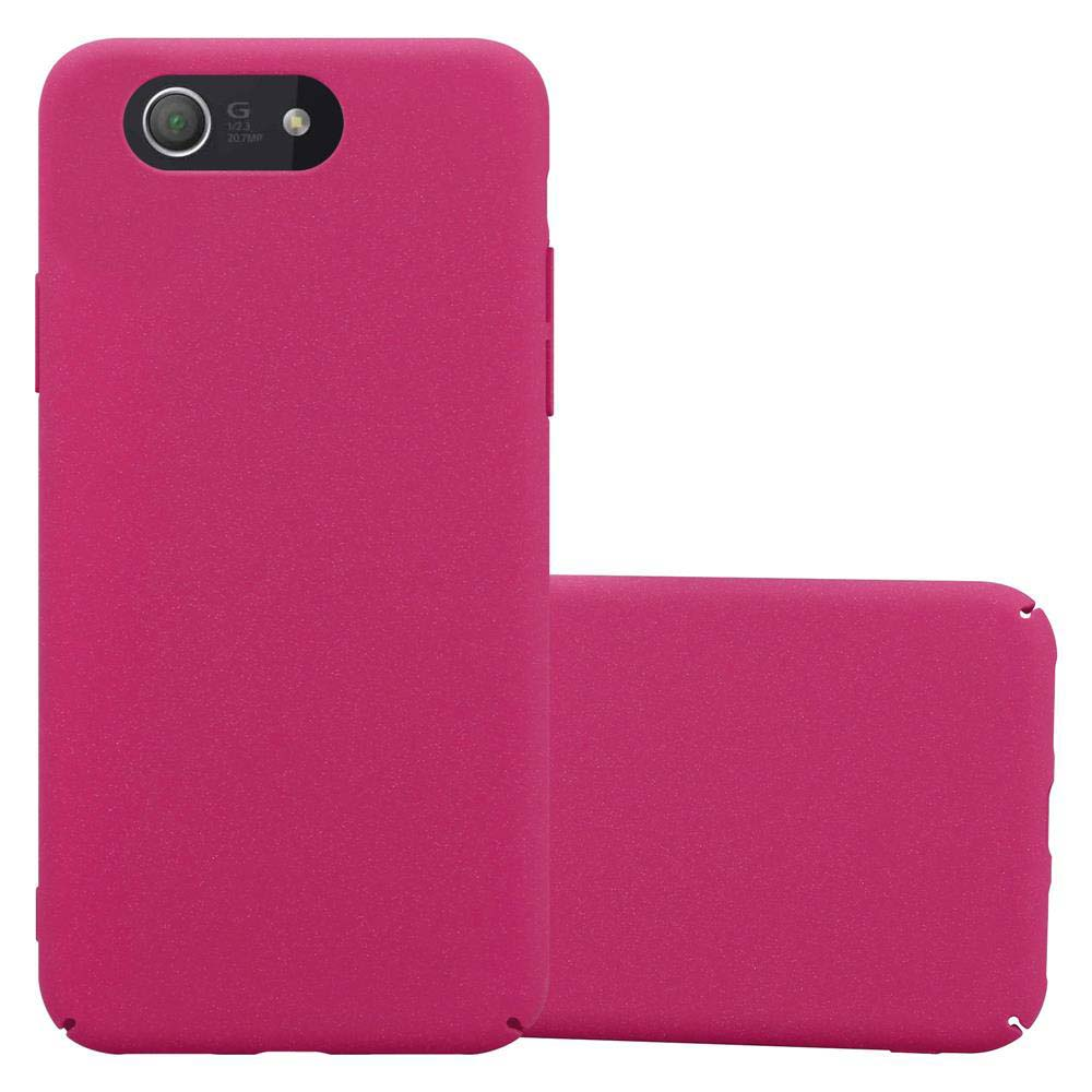 Rosa Handyhülle mit Telefon. Das Telefon hat eine Kamera.