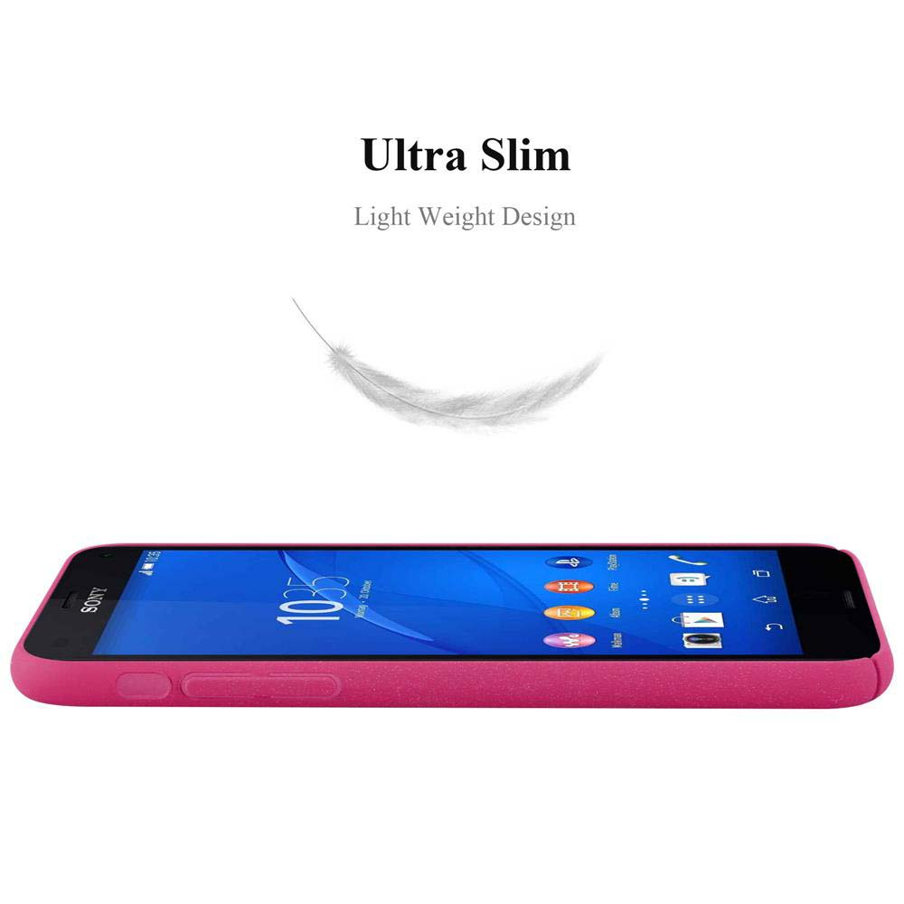 Rosa Telefon in rosa Hülle. Ultra schlankes Design, Federgrafik. Weißer Hintergrund.